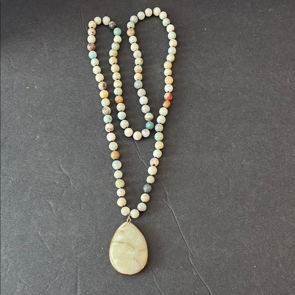 Elegant Beaded Necklace with Amazonite Teardrop Pendant